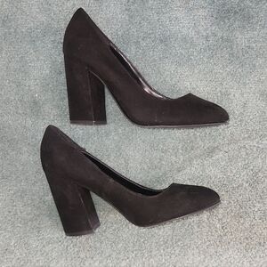 JustFab Black Suede Block Heel Pumps